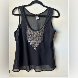 Charming Charlie Black Sleeveless Tank Top with Embellished Gold Design